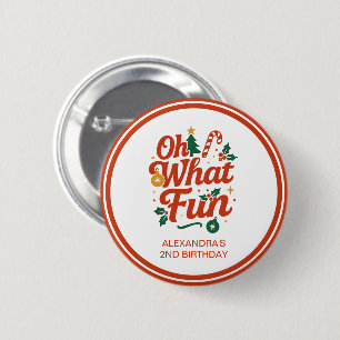 Badge Rond 5 Cm Oh What Fun Retro Noël Anniversaire