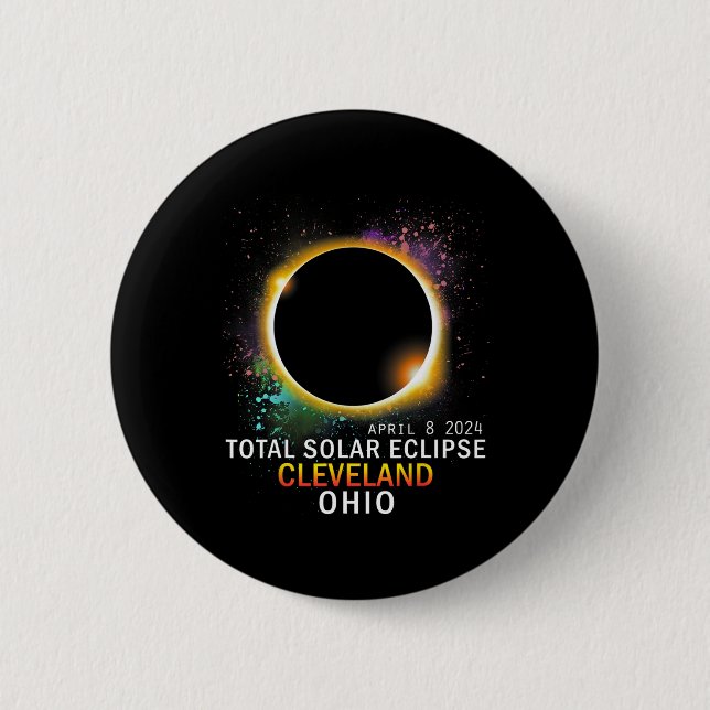 Badge Rond 5 Cm Ohio Total Éclipse Solaire 8 avril 2024 (Devant)