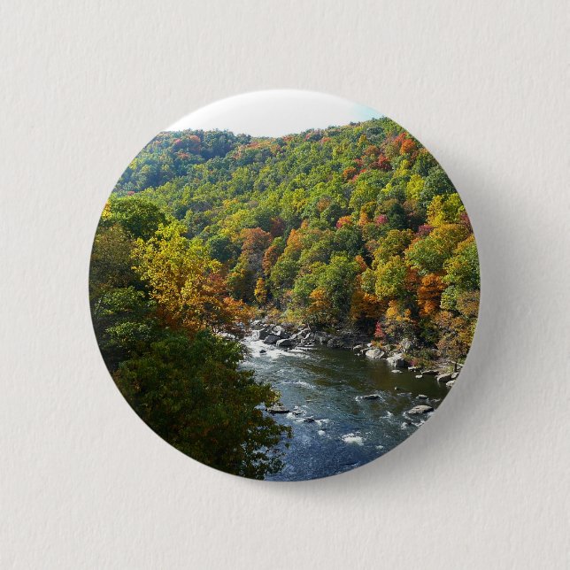 Badge Rond 5 Cm Ohiopyle River à l'automne II Pennsylvanie Automne (Devant)