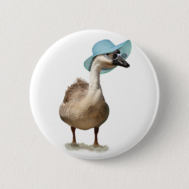 Badge Rond 5 Cm Oie drôle avec Casquette d'été (Devant)
