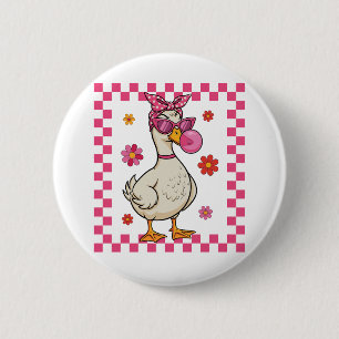 Badge Rond 5 Cm Oie drôle avec lunettes de soleil et Bubblegum