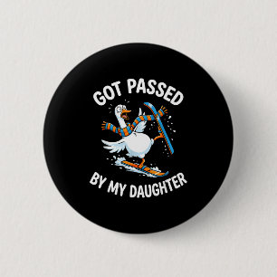 Badge Rond 5 Cm Oie drôle de ski pédalée par sa fille Sports d'hiv