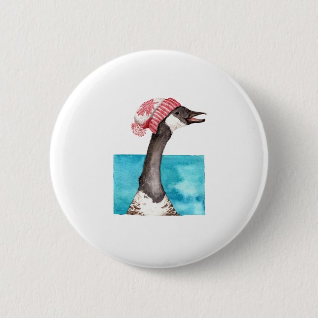 Badge Rond 5 Cm Oie du Canada dans une Toque (Devant)