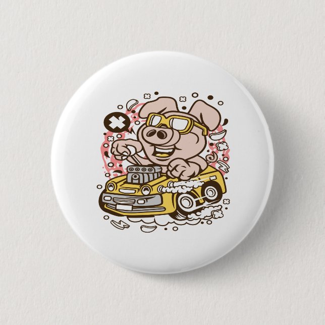 Badge Rond 5 Cm Oink Hotrod (Devant)