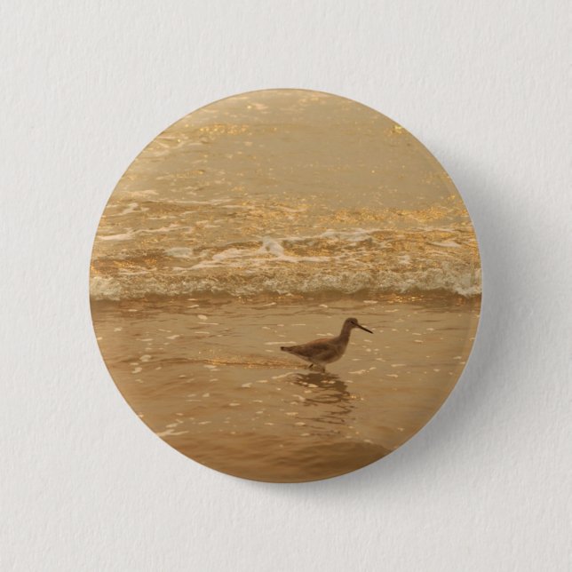 Badge Rond 5 Cm Oiseau à la plage (Devant)