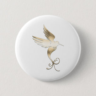 Badge Rond 5 Cm Oiseau blanc doré
