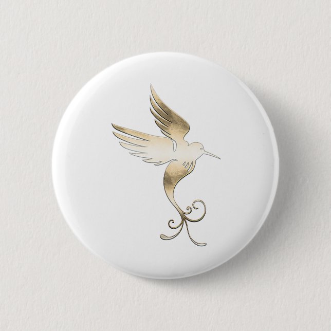Badge Rond 5 Cm Oiseau blanc doré (Devant)