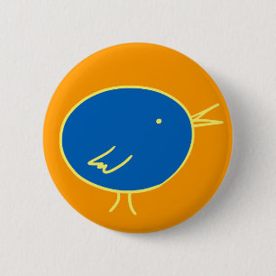 Badge Rond 5 Cm Oiseau bleu sur l'orange