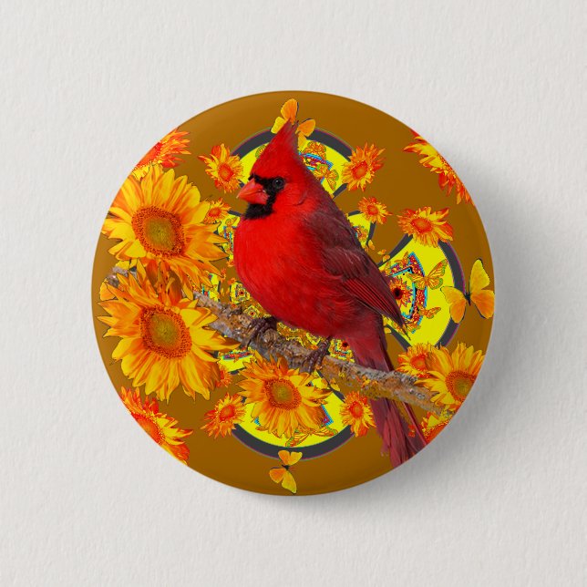 Badge Rond 5 Cm oiseau cardinal rouge (Devant)