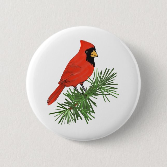Badge Rond 5 Cm Oiseau cardinal rouge sur pin (Devant)
