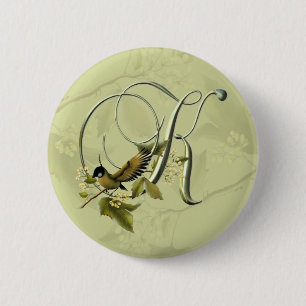 Badge Rond 5 Cm Oiseau chanteur K initial
