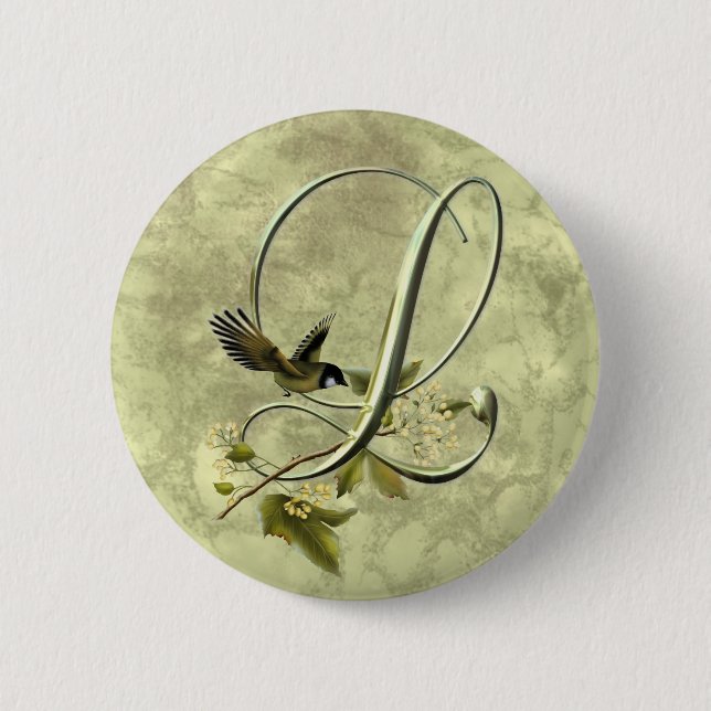 Badge Rond 5 Cm Oiseau chanteur L initial (Devant)