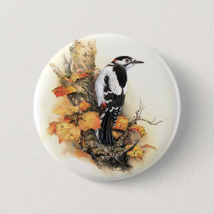 Badge Rond 5 Cm Oiseau d'automne