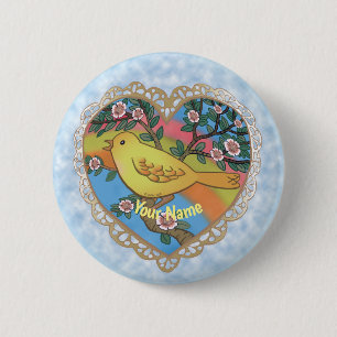 Badge Rond 5 Cm Oiseau de coeur jaune personnalisé