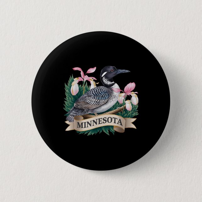 Badge Rond 5 Cm Oiseau De Loon Commun Du Minnesota Et Chaussons De (Devant)