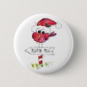 Badge Rond 5 Cm Oiseau de Noël blanc
