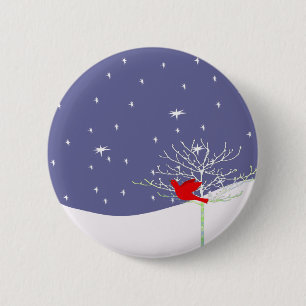 Badge Rond 5 Cm Oiseau de Noël rouge