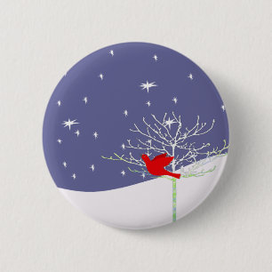 Badge Rond 5 Cm Oiseau de Noël rouge