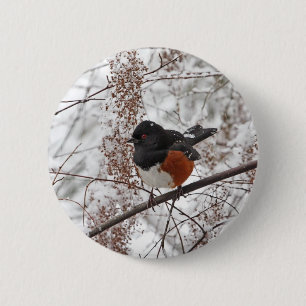 Badge Rond 5 Cm Oiseau d'hiver dans la neige