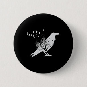 Badge Rond 5 Cm Oiseau du Corbeau noir