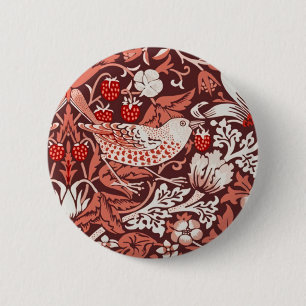 Badge Rond 5 Cm Oiseau en terre cuite Strawberry Thief de William