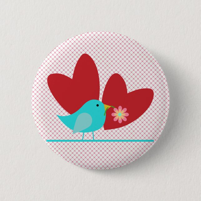 Badge Rond 5 Cm Oiseau et coeurs mignons (Devant)