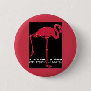Badge Rond 5 Cm Oiseau flamant rose vintage au zoo de Munich en Al
