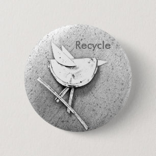 Badge Rond 5 Cm Oiseau Recyclé