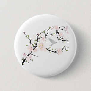 Badge Rond 5 Cm Oiseau rose en fleurs