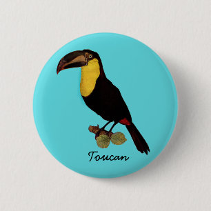 BADGE ROND 5 CM OISEAU VINTAGE DE TOUCAN. PIN DE TOUCAN DE