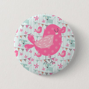 Badge Rond 5 Cm Oiseaux, Chiens, Bannières, Fleurs