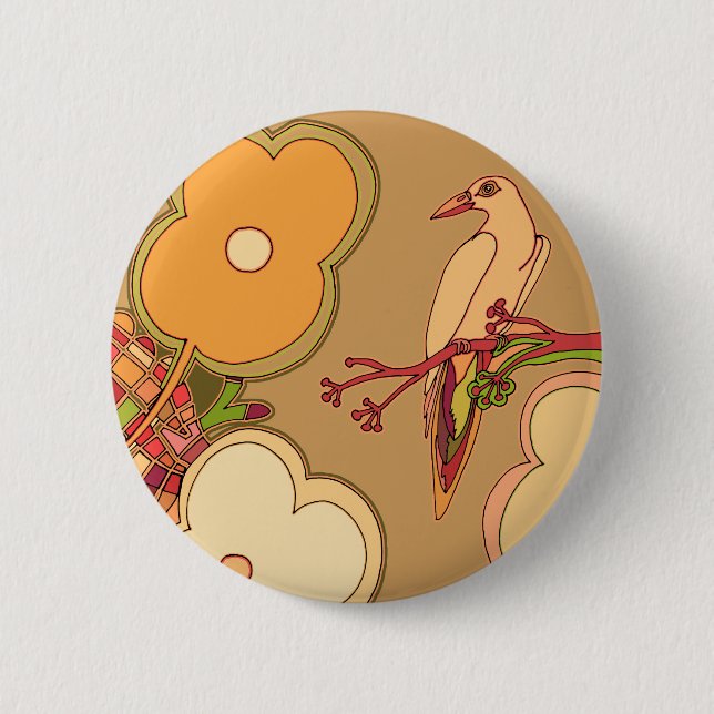 Badge Rond 5 Cm Oiseaux Fantaisistes (Devant)