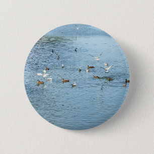 Badge Rond 5 Cm Oiseaux Sur La Rivière D'Été