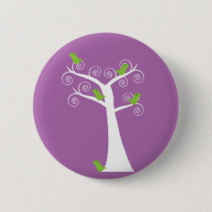 Badge Rond 5 Cm Oiseaux verts dans un arbre tourbillonnant fantais