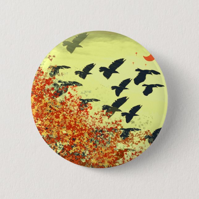 Badge Rond 5 Cm Oiseaux volant Lune rouge (Devant)