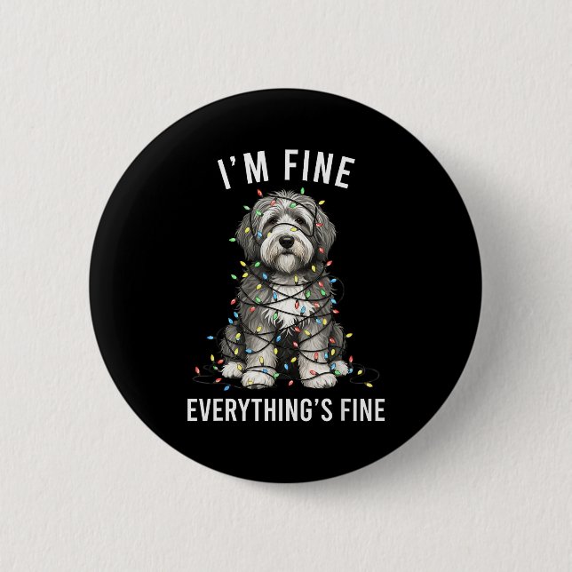 Badge Rond 5 Cm Old English Sheepdog Christmas I'm Fine Everything (Devant)