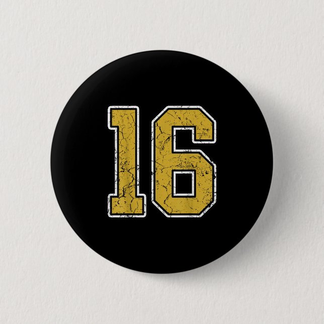 Badge Rond 5 Cm Old Gold Black White Srts Numéro 16 Jersey Uniform (Devant)