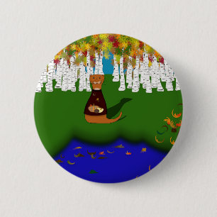 Badge Rond 5 Cm Oliver La Loutre au lac River Wolf en automne