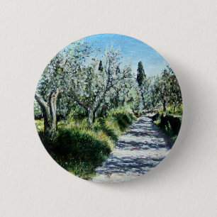 BADGE ROND 5 CM OLIVIERS DANS LE PAYSAGE TOSCANE