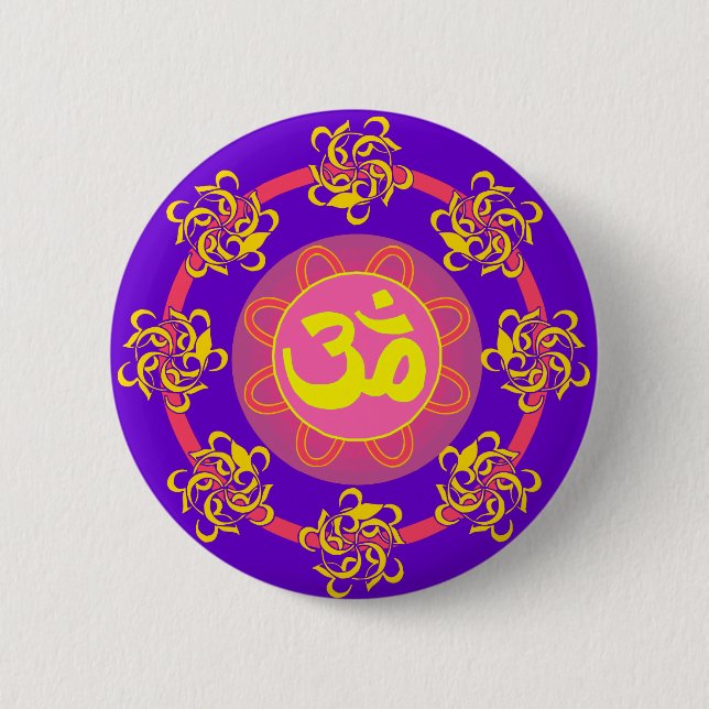 Badge Rond 5 Cm Om avec des perles et des couleurs ! (Devant)