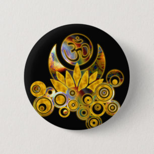 Badge Rond 5 Cm Om Lotus   noir