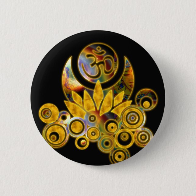 Badge Rond 5 Cm Om Lotus | noir (Devant)