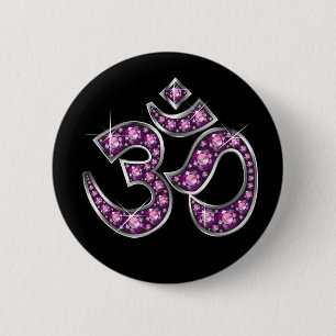 Badge Rond 5 Cm Om Symbol with "Garnet" Stones