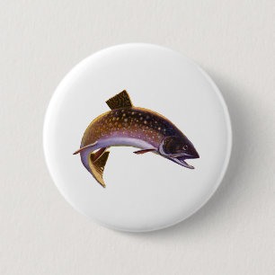 Badge Rond 5 Cm Omble de fontaine, pêche sportive vintage pêcheur