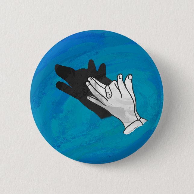 Badge Rond 5 Cm Ombre de loup sur bleu (Devant)