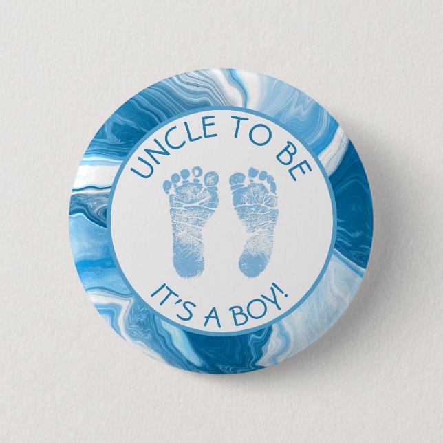 Badge Rond 5 Cm Oncle à être Bleu Baby shower de marbre (Devant)