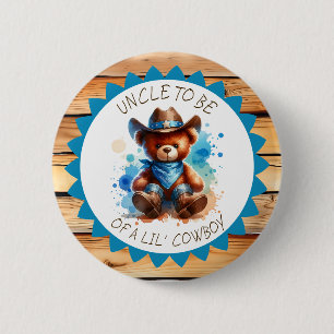 Badge Rond 5 Cm Oncle Baby shower de l'ours en peluche Cowboy