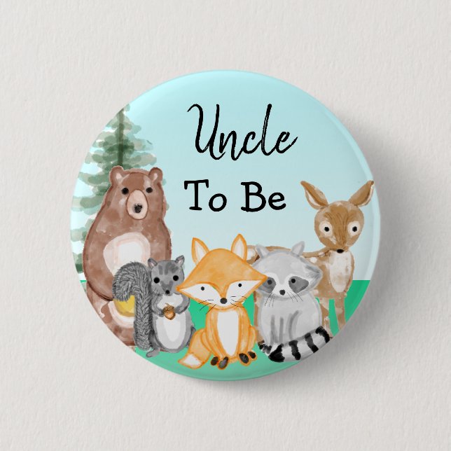 Badge Rond 5 Cm Oncle | Baby shower des créations forestières (Devant)