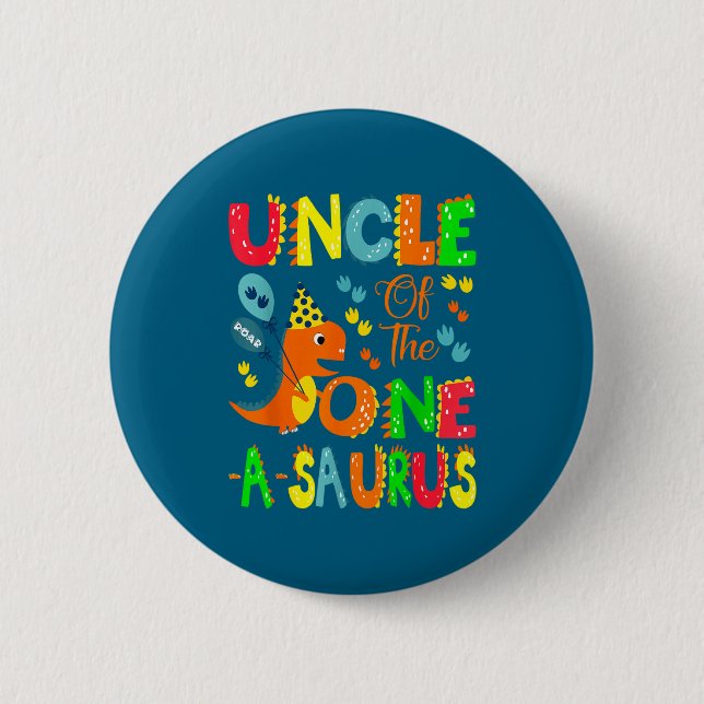 Badge Rond 5 Cm Oncle du garçon de 1er anniversaire One-a-saurus d (Devant)