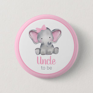 Badge Rond 5 Cm Oncle pour être rose Elephant fille Baby shower